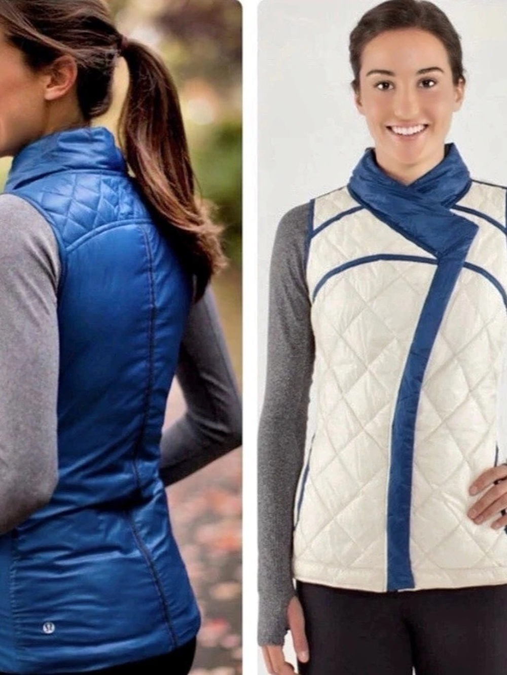 Lululemon What The Fluff Reversible Vest Size 8 Limitless Blue Cream Quilted